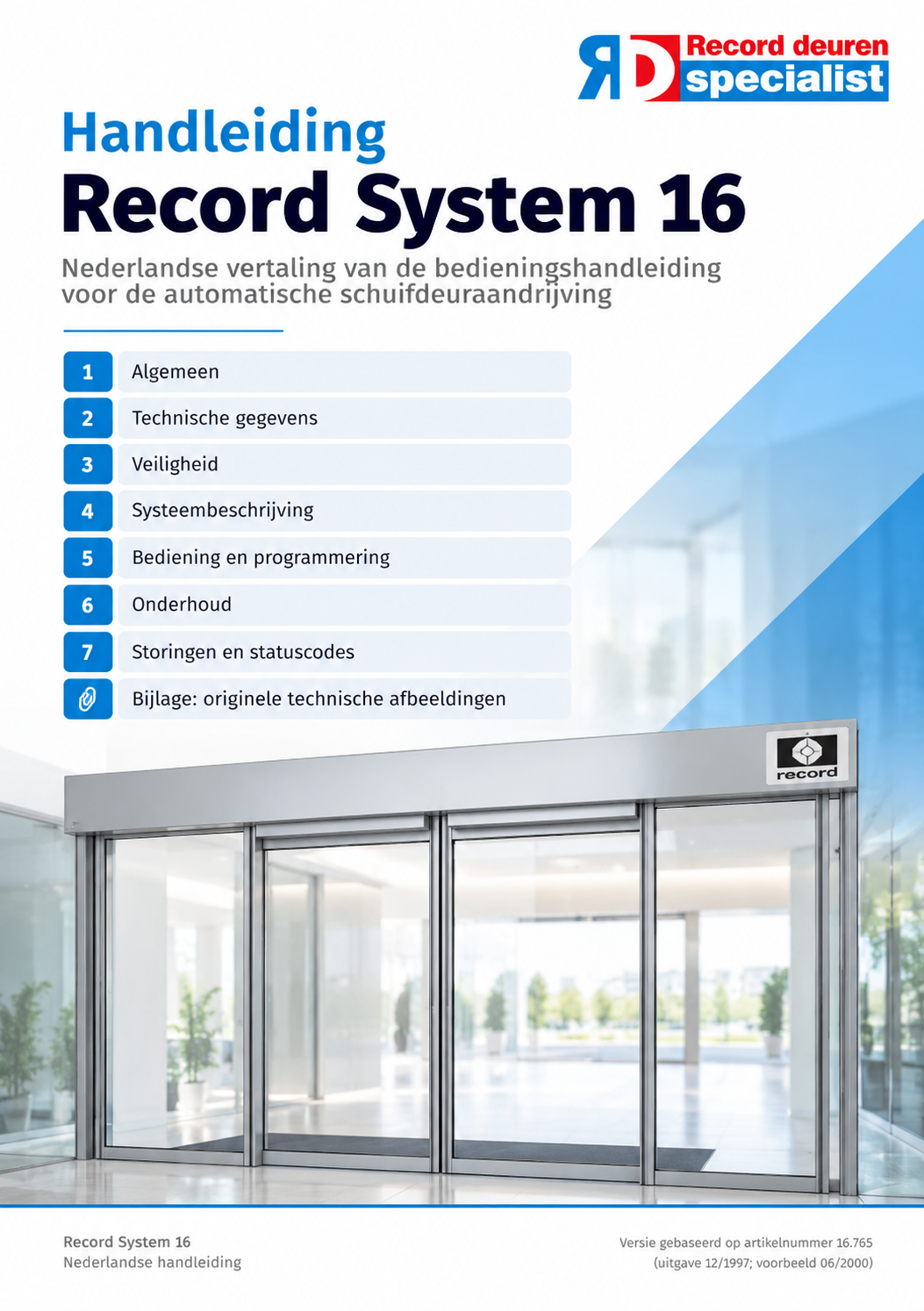 Handleiding Record system 16 Record Deuren Specialist